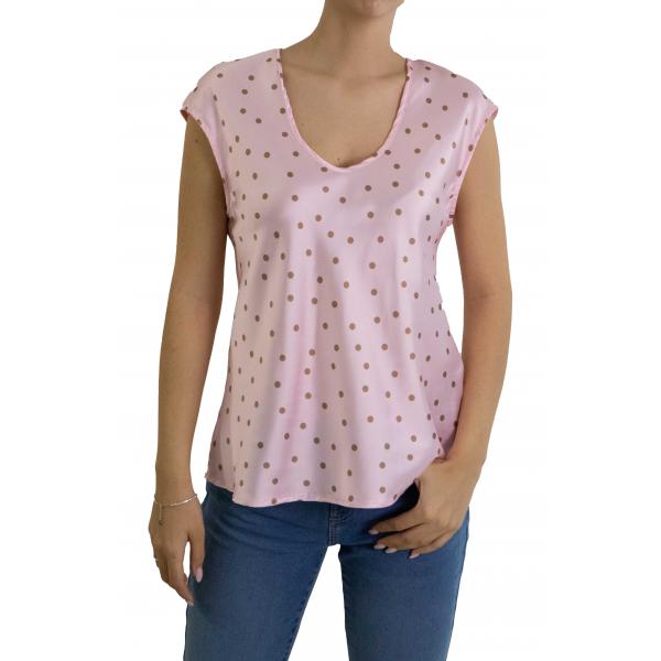 Blusa a V a maniche corte a pois 